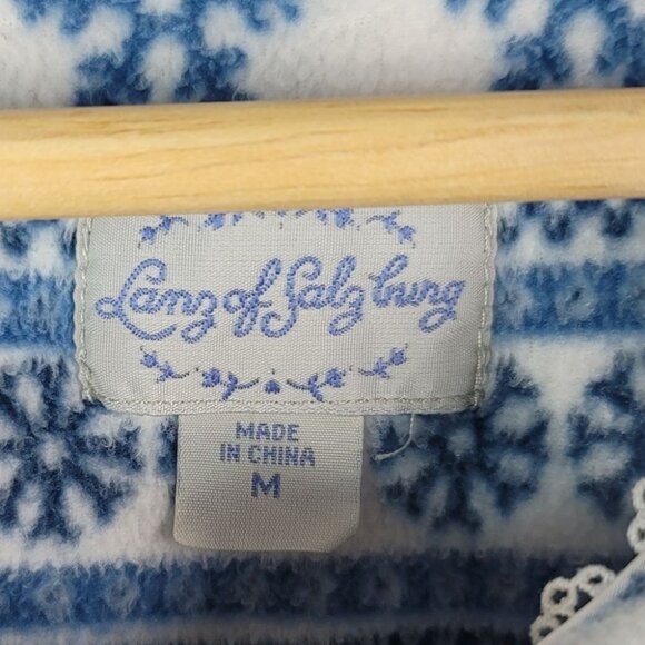 Lanz of Salzburg Fleece Robe Nightgown Blue Medium Pockets Snowflake Modest READ - Picture 7 of 10